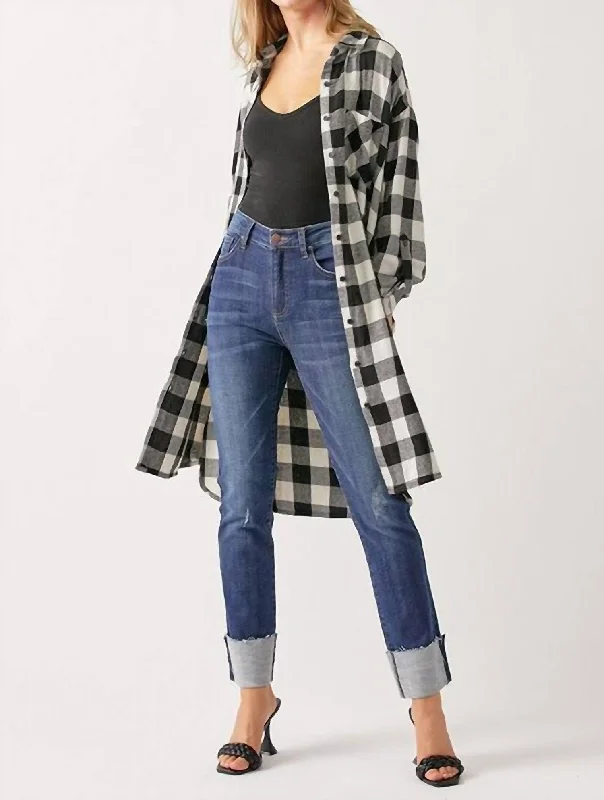 Rubie Buffalo Check Long Shacket Dress In Black Multi