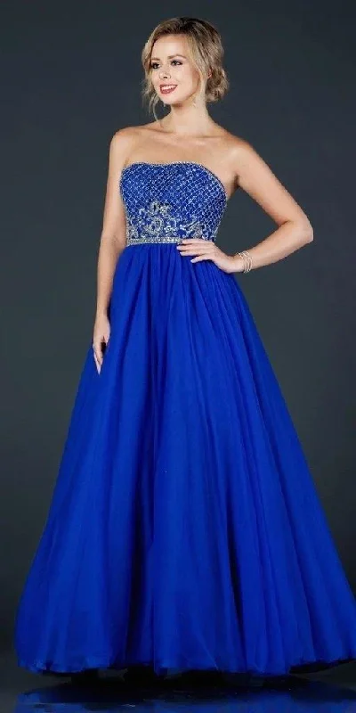 Long Formal Beaded Strapless Prom Ball Gown