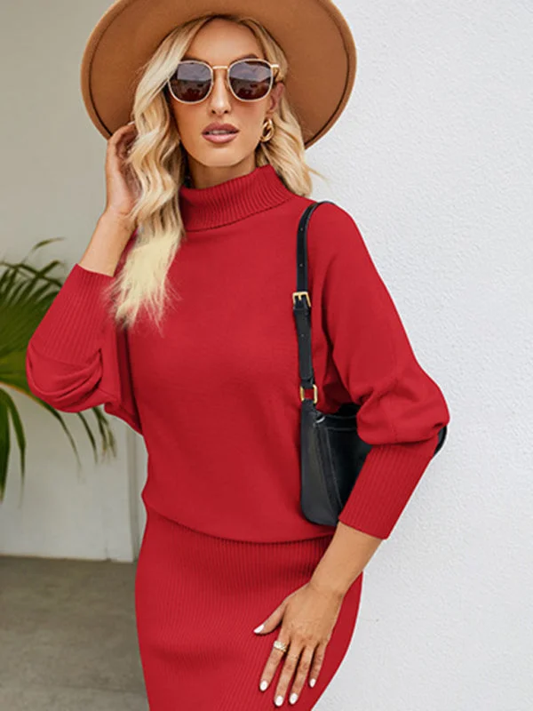 Winter Cozy Blouson Turtleneck Sweater dress