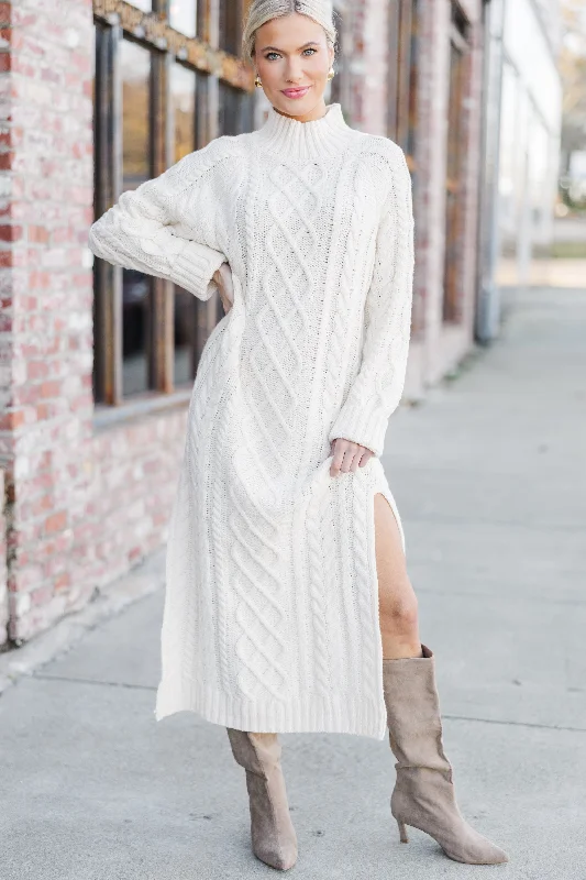 Let It All Go Cream Sweater Midi Dress