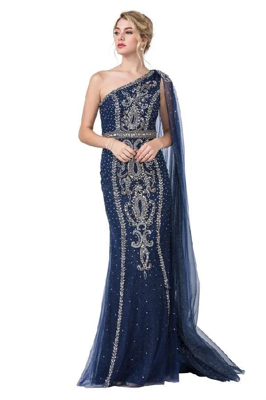 Long Prom Formal One Shoulder Cape Dress