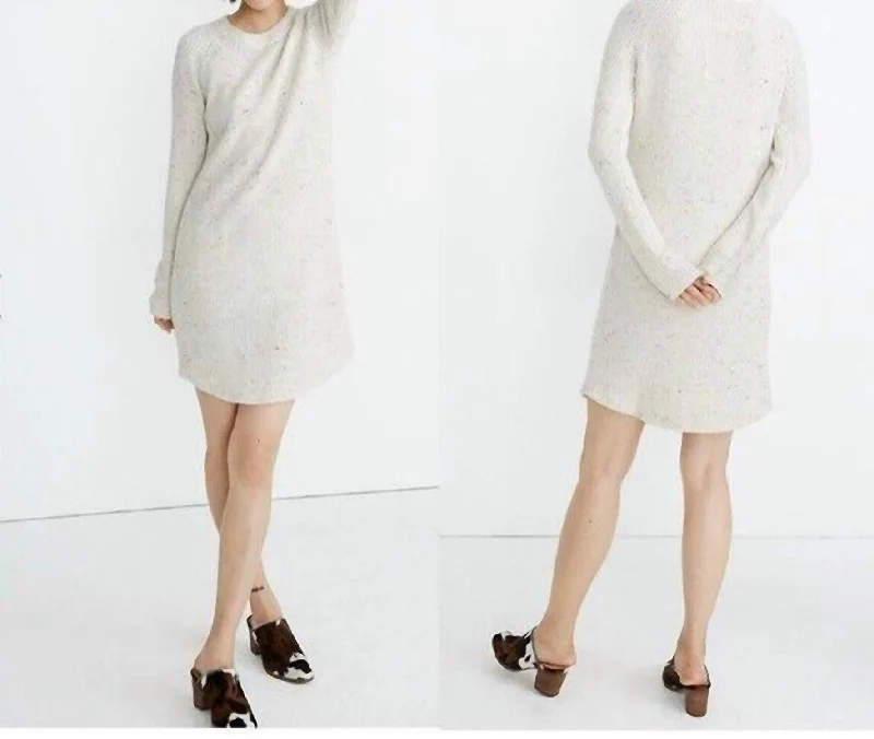 Curved Hem Wool Blend Sweater Dress In Beige