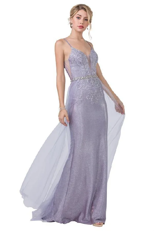 Long Formal Spaghetti Straps Glitter Knit Prom Gown