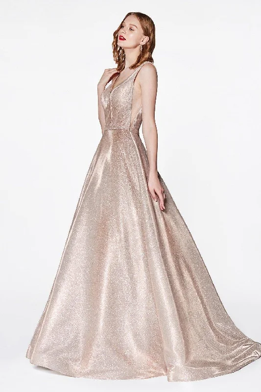 Cinderella Divine CB0029 Prom Long Champagne Glitter Dress