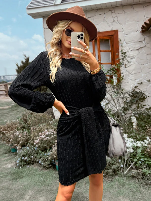 Knotted Texture-Knit Sweater Dress