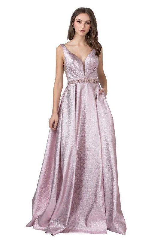 Prom Long Formal Sleeveless Metallic Evening Gown