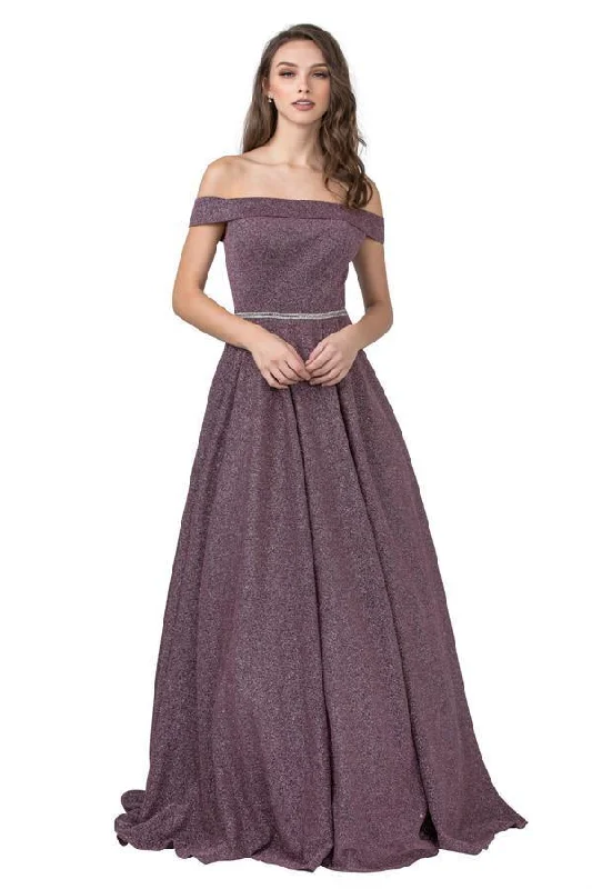 Long Formal Glitter Knit Off Shoulder Prom Ball Gown