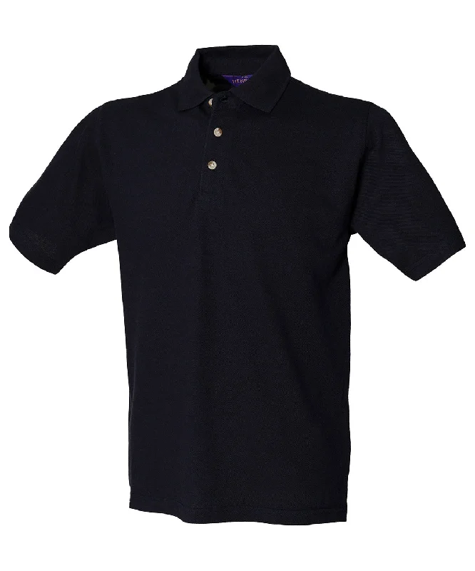 Navy*† - Classic cotton piqué polo with stand-up collar