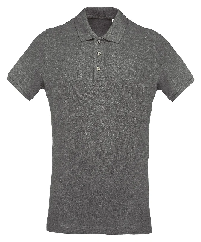 Grey Heather - Men's organic piqué short-sleeved polo shirt