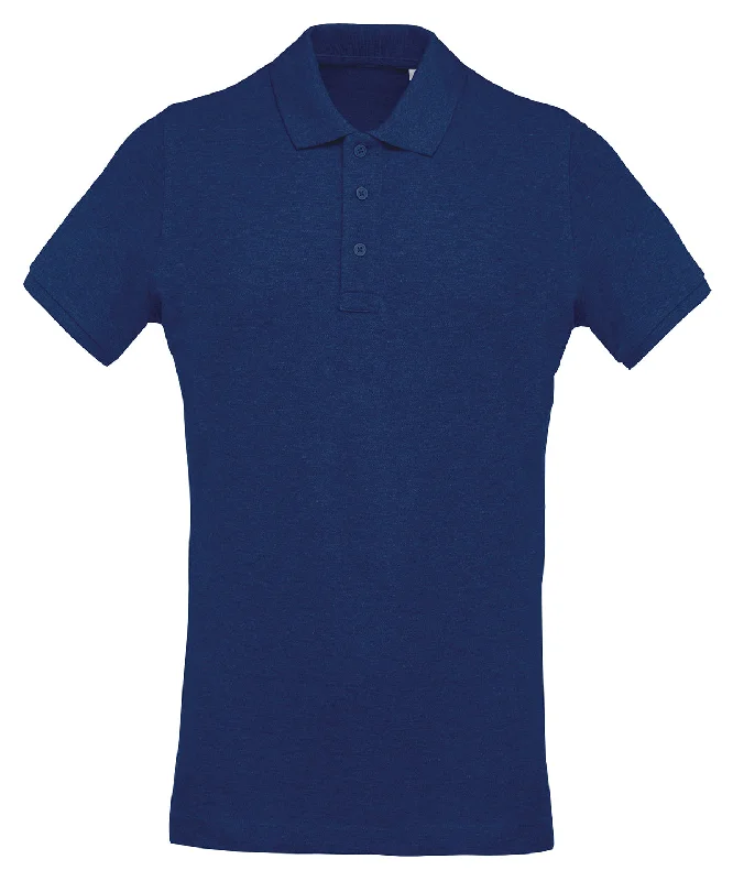 Ocean Blue Heather - Men's organic piqué short-sleeved polo shirt