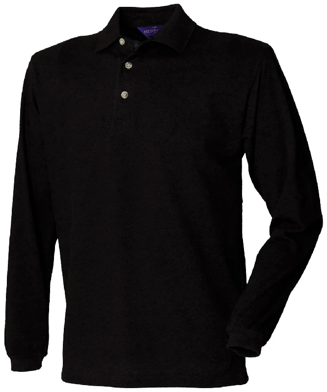 Black - Long sleeve cotton polo shirt