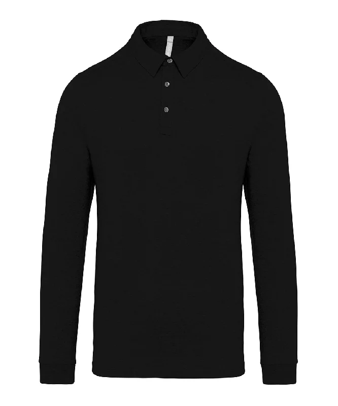 Black - Jersey knit long sleeve polo shirt