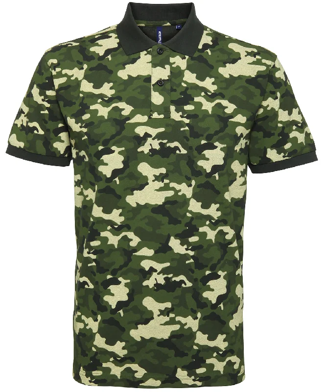 Camo Green - Men's camo piqué polo