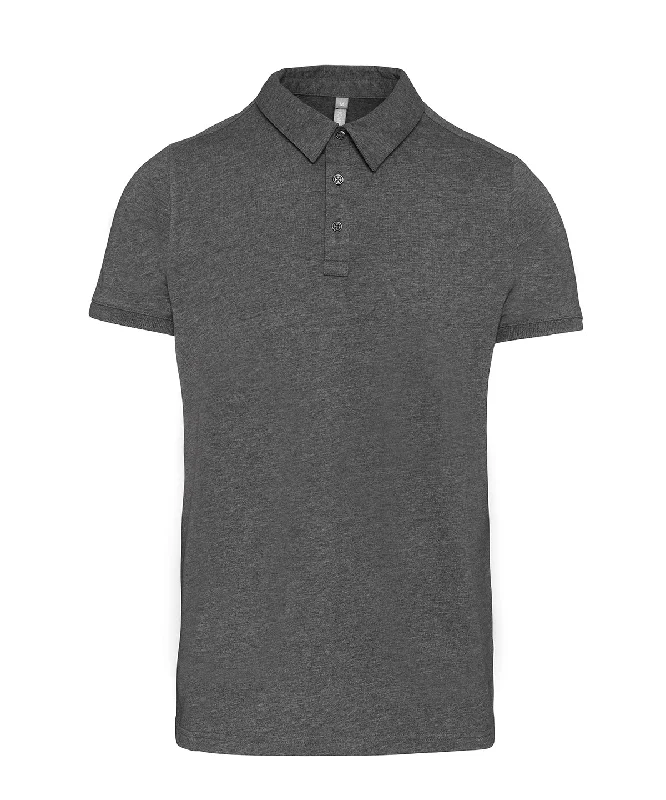 Grey Heather - Jersey knit polo shirt