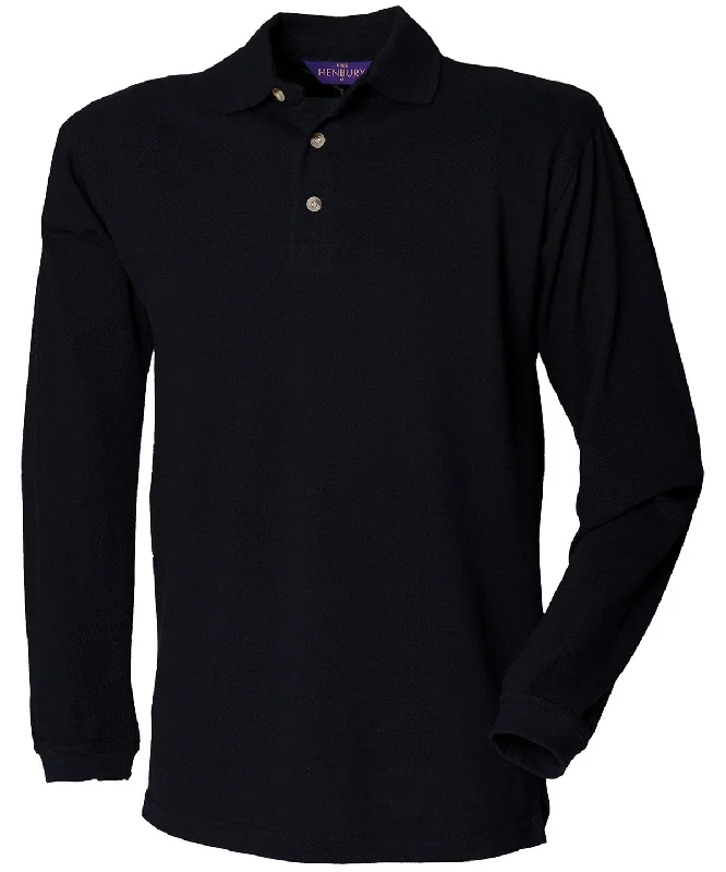 Navy - Long sleeve cotton polo shirt