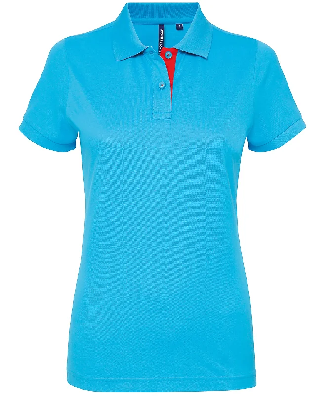 Turquoise/Red - Women's contrast polo