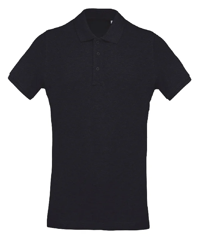 French Navy Heather - Men's organic piqué short-sleeved polo shirt