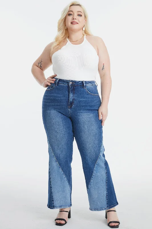 BAYEAS Full Size High Waist Two-Tones Patched Wide Leg Jeans