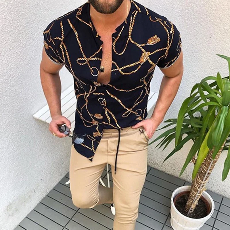 Cross-Border Hot Models Amazon Ebay European And American Men's Short-Sleeved Fashion Shirts Shirts New Tops Men's Trend