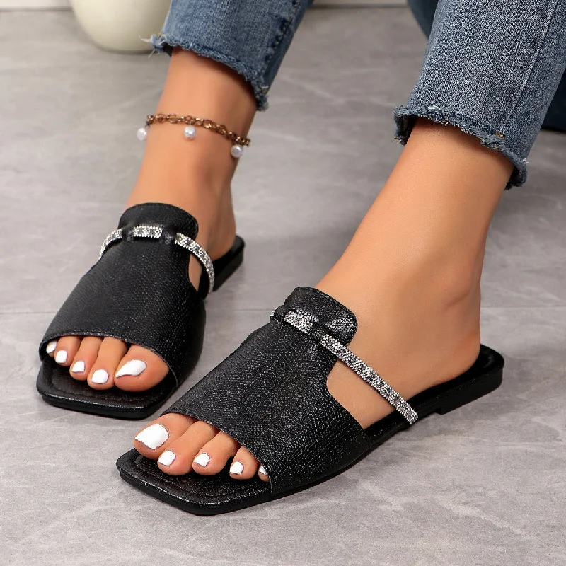 Rhinestone Square Toe Sandals