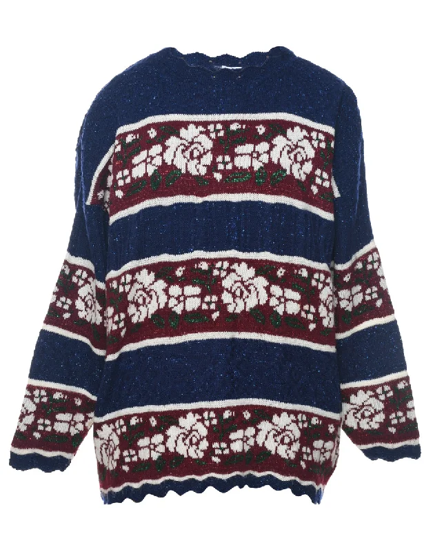 Floral Knit Jumper - L