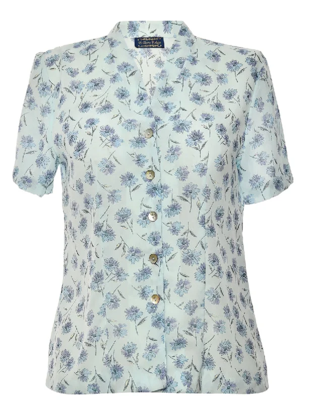 Floral Light Blue Blouse - M