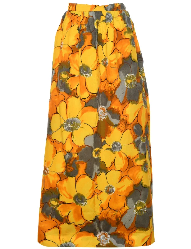 Floral Pattern Maxi Skirt - M