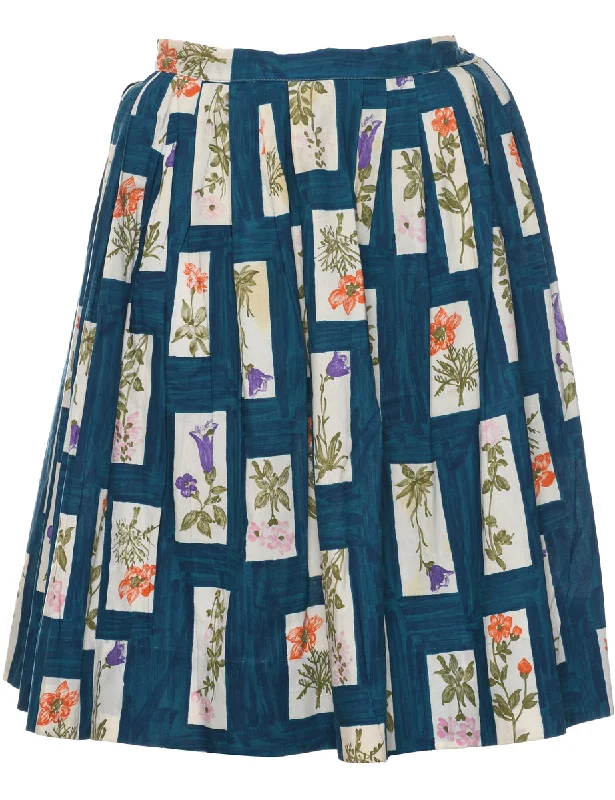 Floral Pattern Pleated Skirt - S