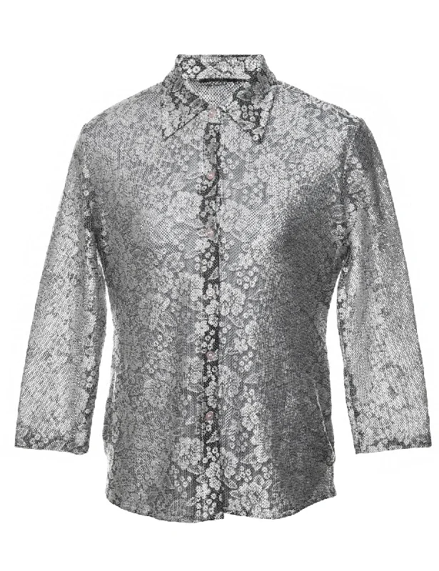 Floral Print Lace Shirt - M