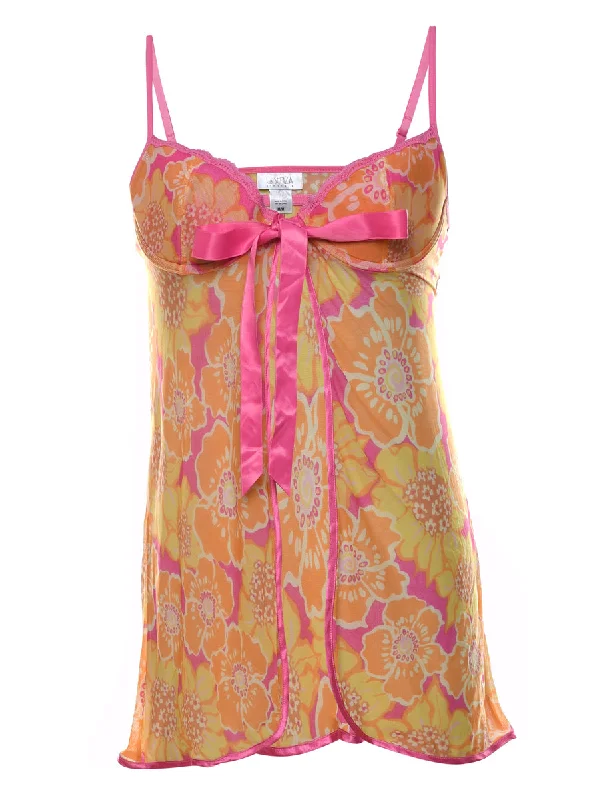 Floral Print Pink & Orange La Senza Lace Y2K Babydoll - S