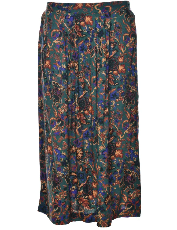 Floral Print Pleated Skirt - M