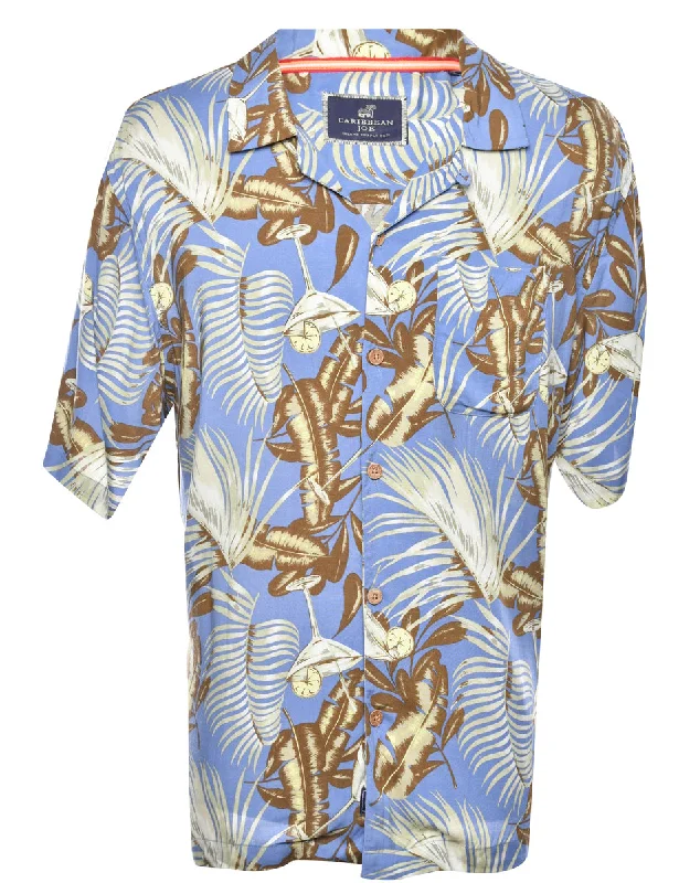 Foliage Light Blue & Brown Classic Hawaiian Shirt - L