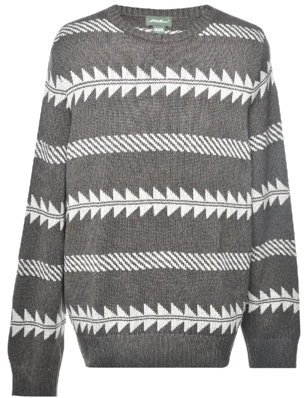 Geometric Pattern Brown & White Eddie Bauer Jumper - L