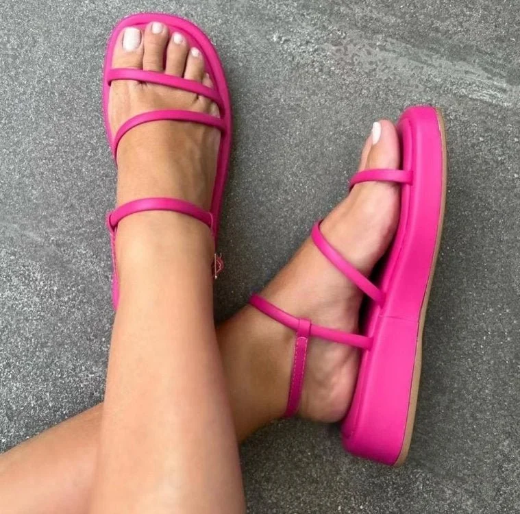 Strappy Sandals Square Toe Buckle Shoes Women Platform Beach Shoes