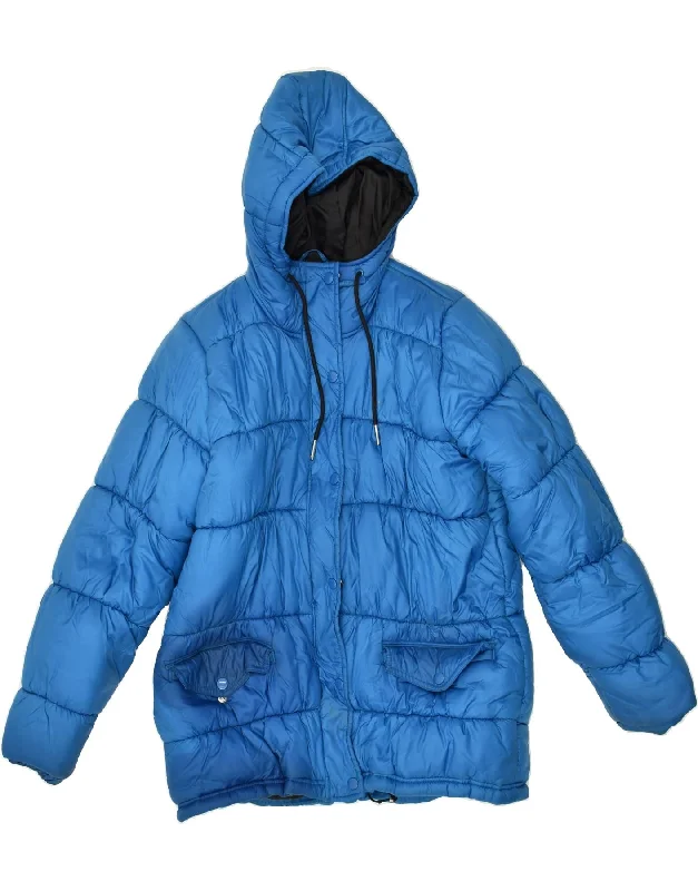 ADIDAS Womens Hooded Padded Jacket EU 42 Large Blue Polyester