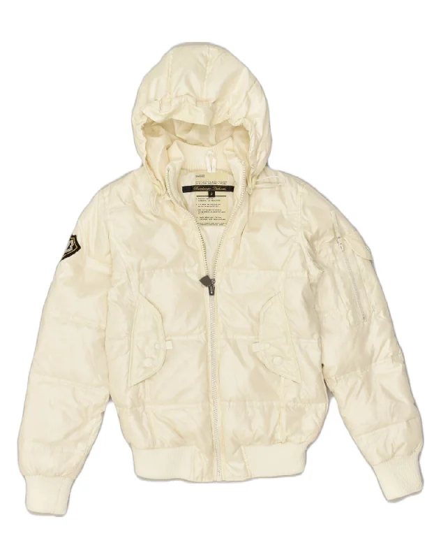 BOMBOOGIE Womens Hooded Padded Jacket UK 12 Medium Off White Polyester