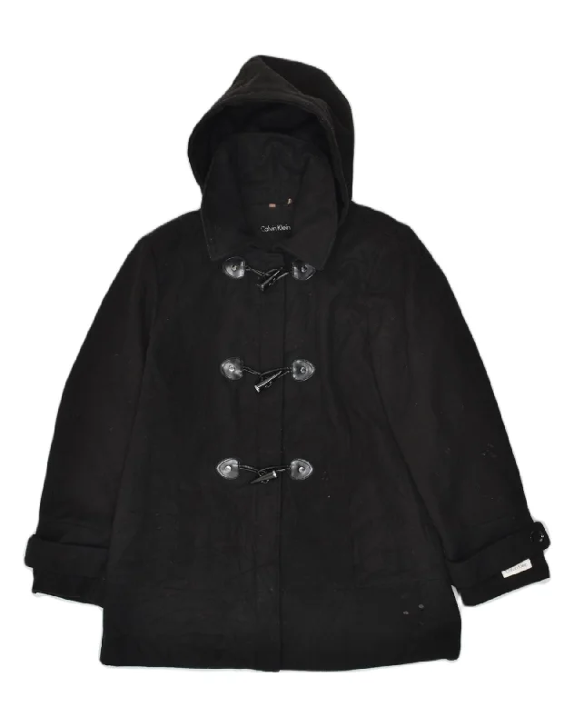 CALVIN KLEIN Womens Hooded Duffle Coat UK 18 XL Black Polyester