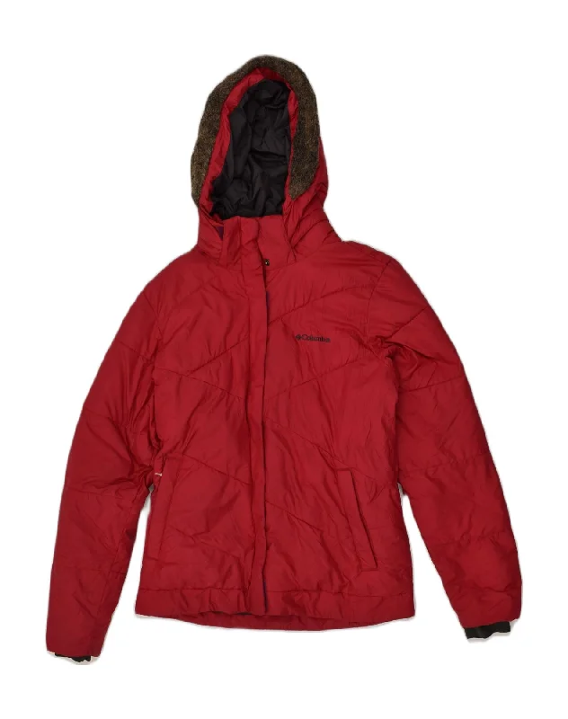 COLUMBIA Womens Hooded Padded Jacket UK 14 Large Red Polyester