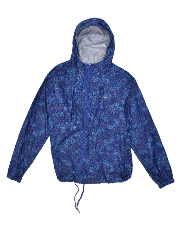 COLUMBIA Womens Hooded Rain Jacket UK 16 Large Blue Floral Polyester