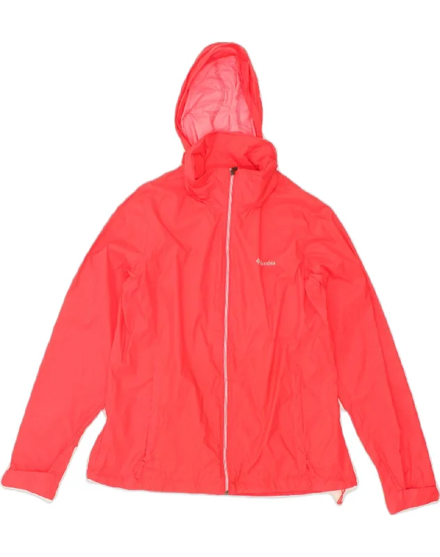 COLUMBIA Womens Hooded Rain Jacket UK 16 Large Red Nylon