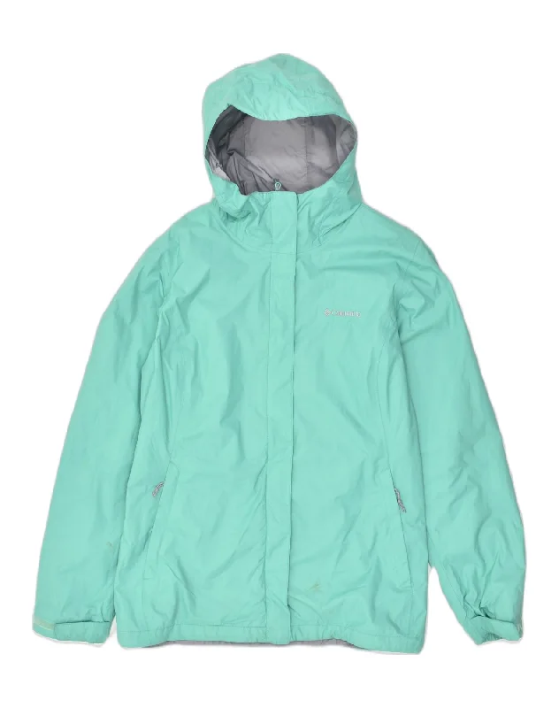 COLUMBIA Womens Hooded Rain Jacket UK 16 Large Turquoise Nylon