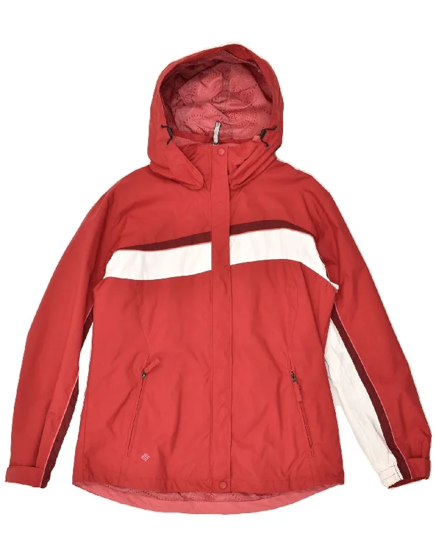 COLUMBIA Womens Hooded Windbreaker Jacket UK 14 Medium Red Colourblock