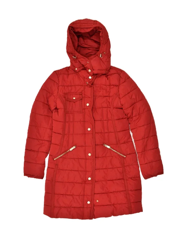 DESIGUAL Womens Hooded Padded Coat EU 40 Medium Red Polyester