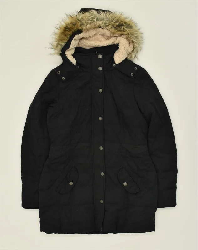 FAT FACE Womens Hooded Parka Jacket UK  12 Medium Black Polyester