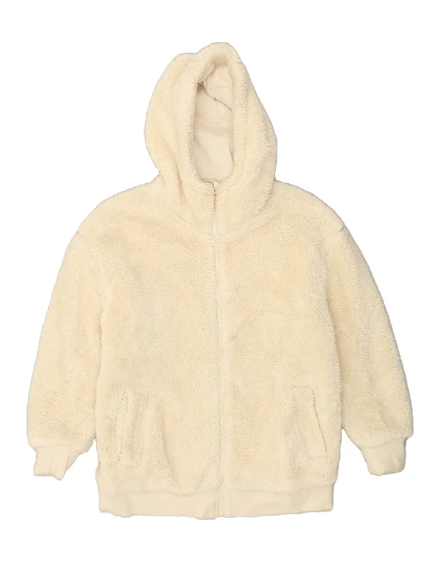 GAP Womens Teddy Bear Hooded Fleece Jacket UK 14 Medium Beige Polyester