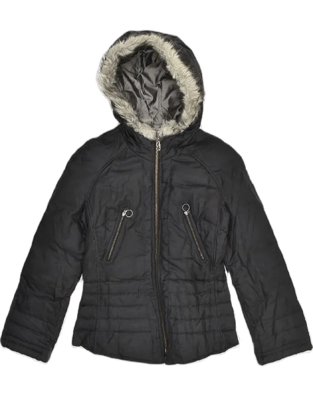 GUESS Womens Hooded Padded Jacket UK 8 Small Black Polyamide