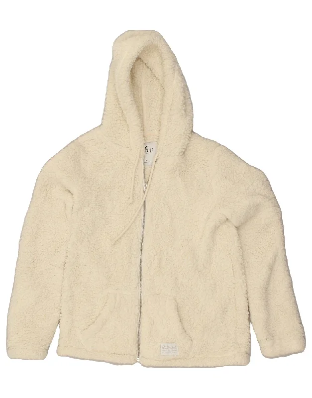 HOLLISTER Womens Hooded Fleece Jacket UK 14 Medium Beige Polyester