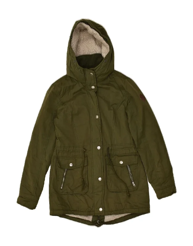 HOLLISTER Womens Hooded Parka Jacket UK 4  XS Khaki