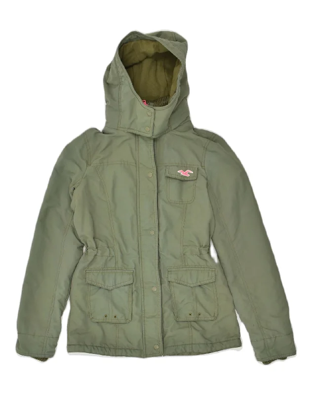 HOLLISTER Womens Hooded Windbreaker Jacket UK 10 Small Khaki Nylon