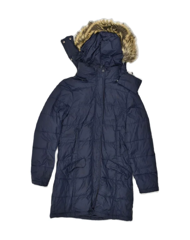 JACK WILLS Womens Hooded Padded Coat UK 10 Small  Navy Blue Nylon